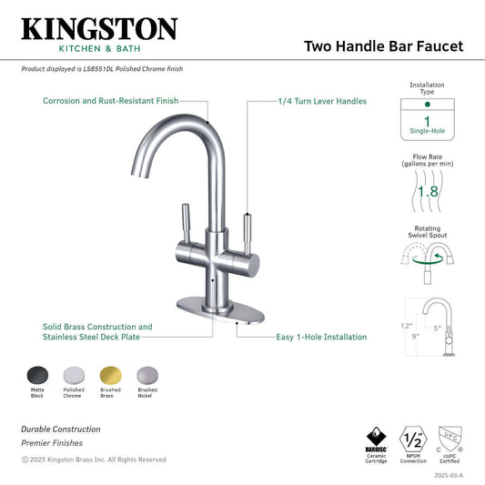 Kingston Brass LS8553DL Concord Double-Handle Bar Faucet, Brushed Brass with corrosion-resistant finish