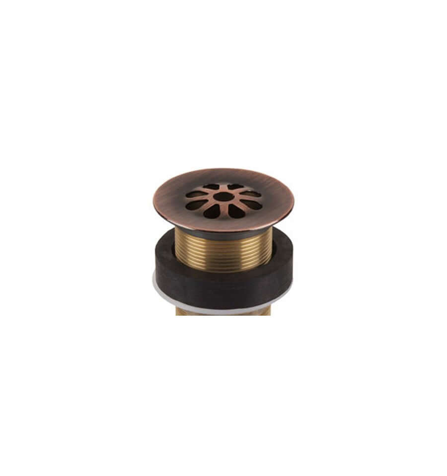 Thompson Traders Antique Copper Flower Style Grid Drain showcasing its handcrafted flower design in antique copper finish.