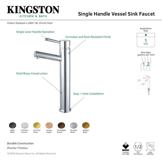 Fauceture LS8413DL Concord Single-Handle Vessel Sink Faucet, Brushed Brass right side view, showcasing lever and construction features.