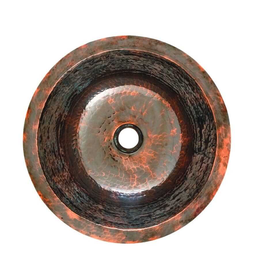 Thompson Tacambaro 15.5" Handcrafted Black Nickel Round Bathroom Sink - BNRWR top view showcasing its unique craftsmanship.