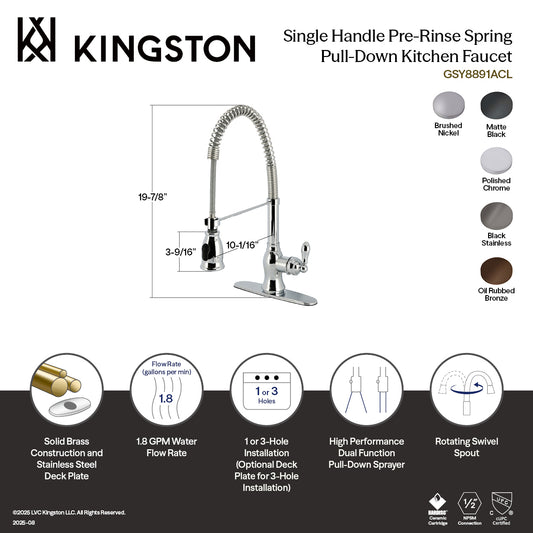 Gourmetier GSY8894ACL American Classic Single-Handle Deck-Mount Pre-Rinse Kitchen Faucet, Black Stainless dimensions and features.