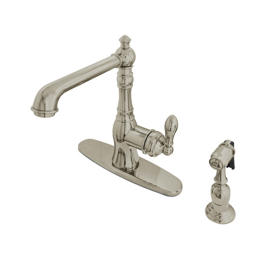 Gourmetier GSY7208ACLBS American Classic Single-Handle Kitchen Faucet with Brass Sprayer, Brushed Nickel