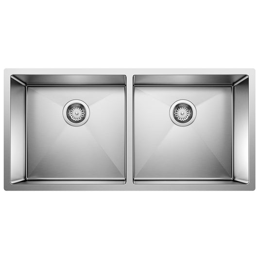 BLANCO Precision R10 37" 50/50 Double Bowl Undermount Stainless Steel Kitchen Sink