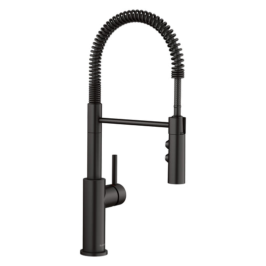 BLANCO Catris Semi-Pro Pull-Down Dual-Spray Kitchen Faucet in sleek black finish with spring-coil design.