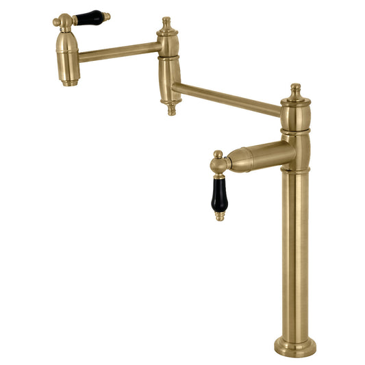 Kingston Brass KS3707PKL Duchess Deck Mount Pot Filler Faucet, Brushed Brass with black porcelain handles