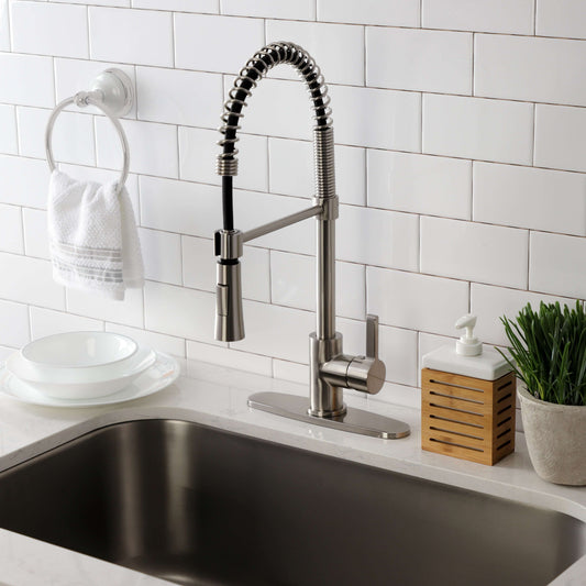 Gourmetier LS8678CTL Continental Single-Handle Deck-Mount Pre-Rinse Kitchen Faucet, Brushed Nickel right side view