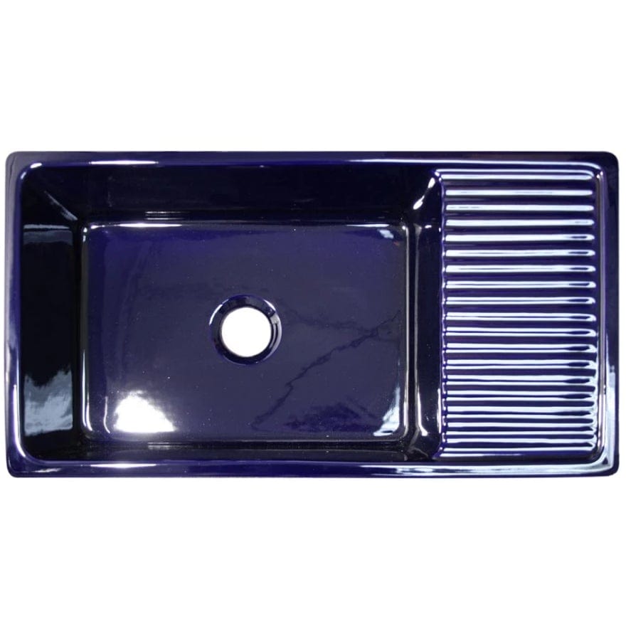 Top view of WHITEHAUS 36" Farmhaus Quatro Alcove Large Reversible Matte Fireclay Kitchen Sink WHQD540 with drainboard.