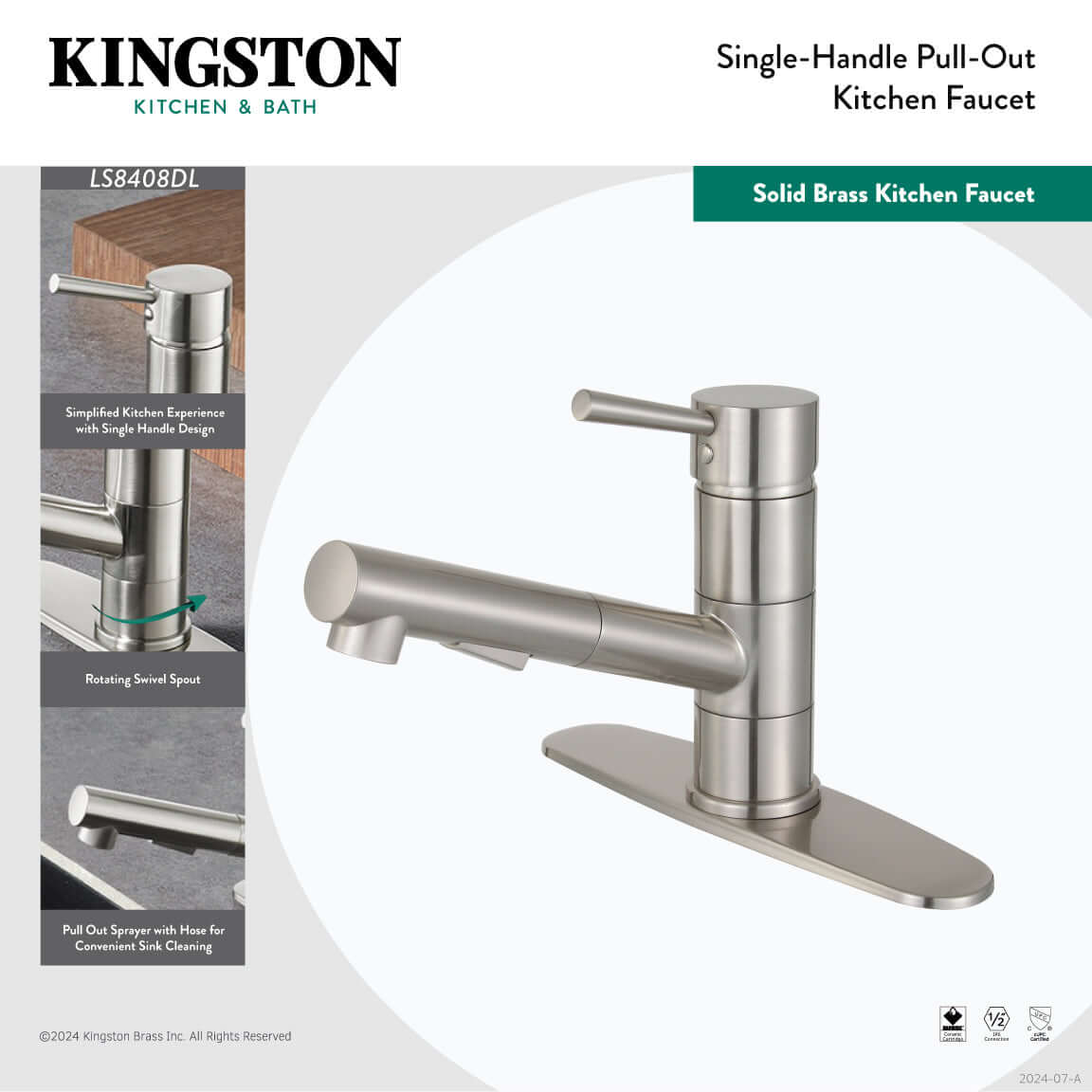 Gourmetier LS84DLAB Concord Single-Handle Pull-Out Kitchen Faucet, Antique Brass with solid brass construction.