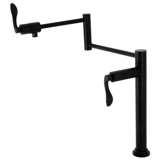 Kingston Brass KS4700DFL NuWave Deck Mount Pot Filler Faucet, Matte Black with foldable swing arms