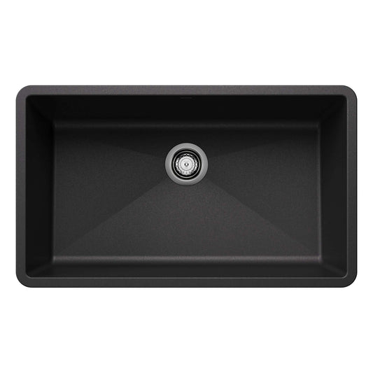 BLANCO Precis SILGRANIT 32" Super Single Undermount Kitchen Sink in a modern black finish.