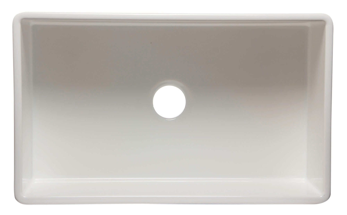 ALFI 33" White Single Bowl Fluted Apron Fireclay Farm Sink AB532-W top view with round hole.