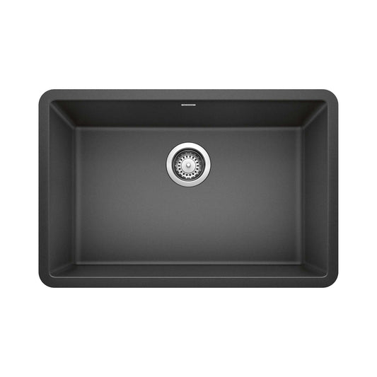 BLANCO PRECIS 27" SILGRANIT Single Bowl Undermount Sink in a sleek black finish.