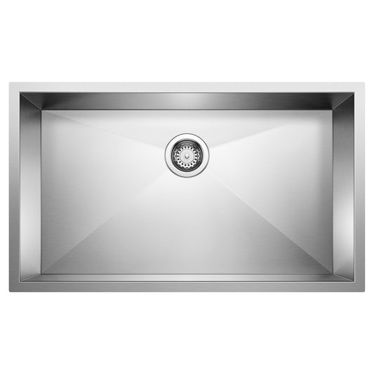 BLANCO Precision R0 32" Super Single Bowl Undermount Stainless Steel Kitchen Sink top view.