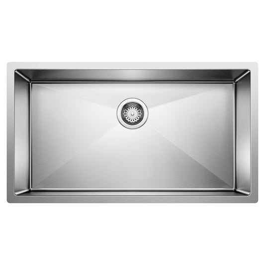 BLANCO Precision R10 32" Super Single Bowl Undermount Stainless Steel Kitchen Sink overhead view.