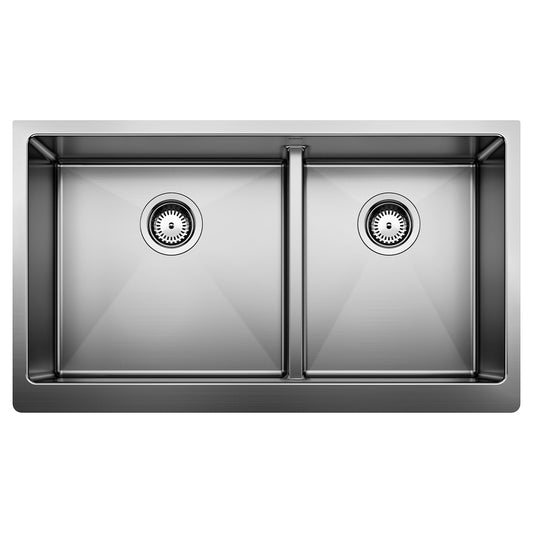 BLANCO Quatrus R15 33" 60/40 Double Bowl Apron-Front Stainless Steel Farmhouse Sink with Low Divide