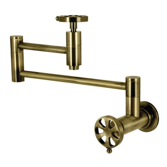 Kingston Brass KS8103RX Belknap Wall Mount Pot Filler Faucet, Antique Brass with foldable swing arms
