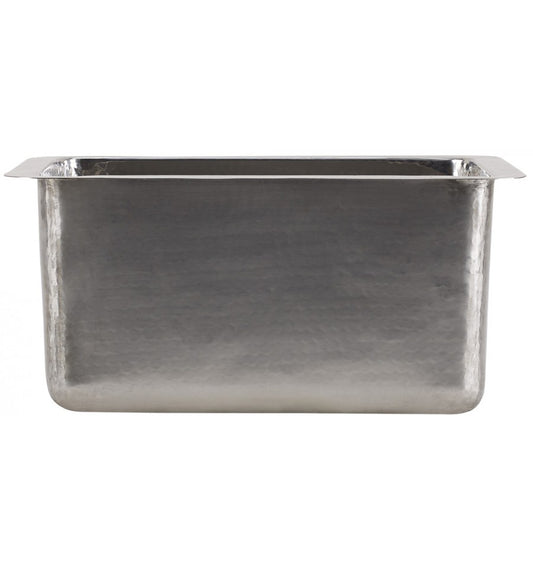 Hand-hammered stainless steel finish on the Thompson Rivera square bar sink, KPU-1715HSS