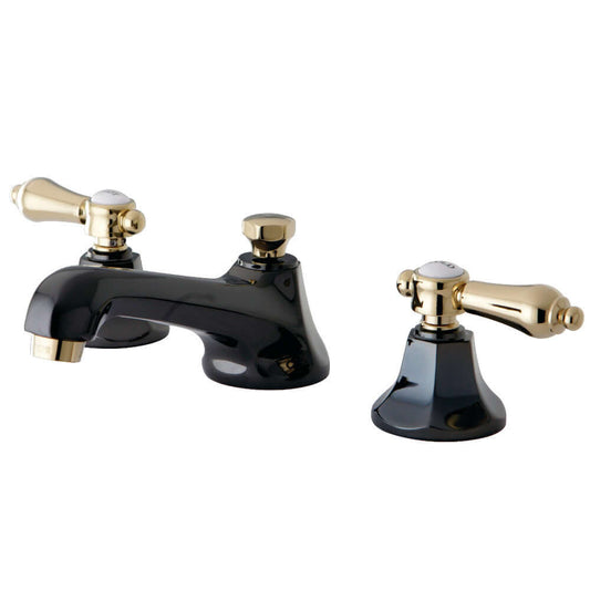 Kingston Brass NS4469BAL Water Onyx Widespread Bathroom Faucet, right side view with dual lever handles.