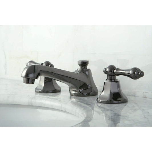 Kingston Brass NS4460AL Water Onyx Widespread Bathroom Faucet left side view showcasing elegant design.