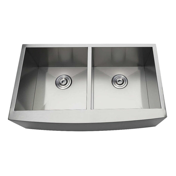 KINGSTON Brass Gourmetier 33 Stainless Steel Double Farmhouse Kitchen Sink - Brushed