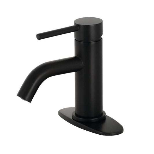 Kingston Brass LSF8223DL Concord Single-Handle Bathroom Faucet in matte black, showcasing a streamlined single-handle design.