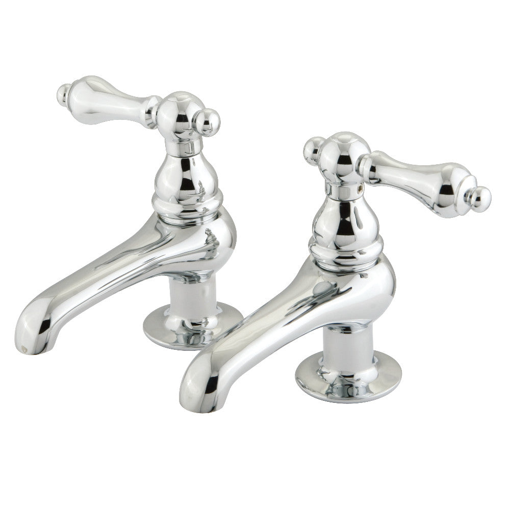 Kingston Brass CC1L8 Vintage Basin Tap Faucet with Metal Lever Handle close-up view showcasing polished chrome finish and ornate design.