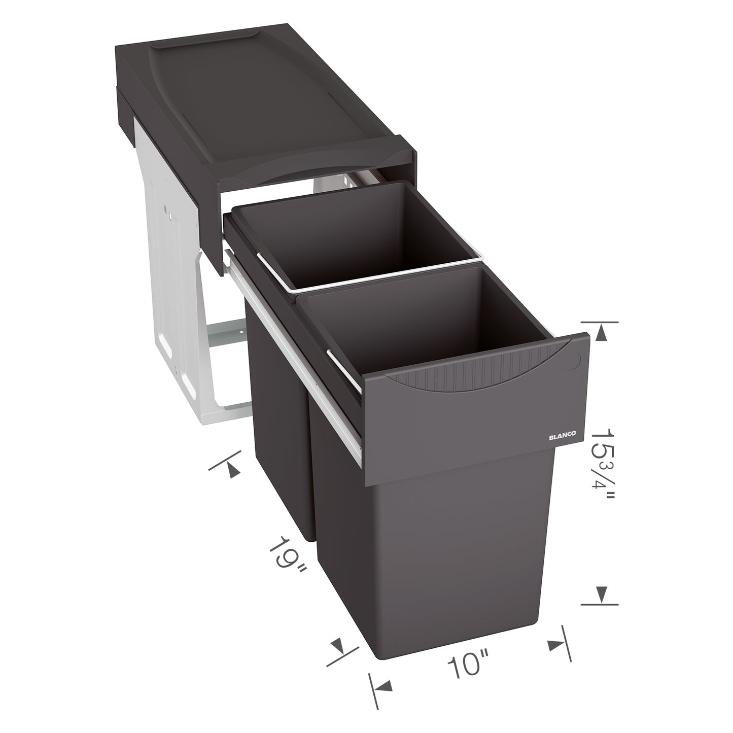 BLANCO BOTTON II Under Sink Storage System with dual-bin design for organized kitchen cabinet space.