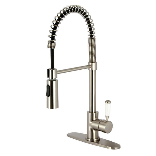 Gourmetier LS8778DPL Paris Single-Handle Deck-Mount Pre-Rinse Kitchen Faucet, Brushed Nickel right side view and elegant design