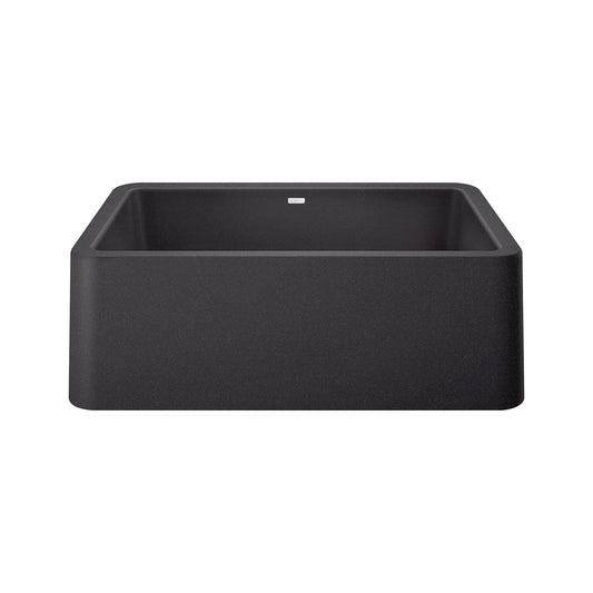 BLANCO Ikon SILGRANIT 30" Single Bowl Apron-Front Farmhouse Sink in black finish, showcasing sleek design and durability.
