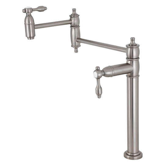 Kingston Brass KS3708TAL Tudor Deck Mount Pot Filler Faucet, Brushed Nickel with foldable swing arms