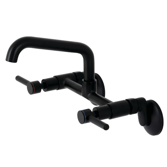 Kingston Brass KS823SB Concord Wall Mount Bridge Kitchen Faucet showing a left side view in matte black finish.