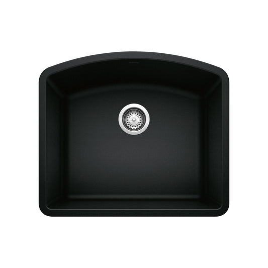 BLANCO Diamond SILGRANIT 24" Single Bowl Undermount Kitchen Sink in a sleek black finish.