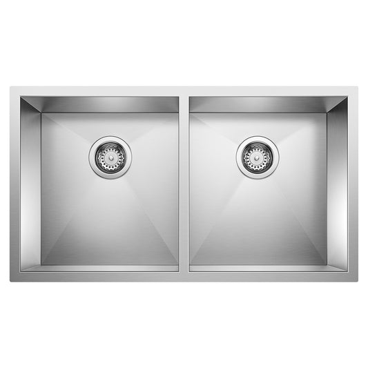 BLANCO Precision R0 28" 50/50 Double Bowl Undermount Stainless Steel Kitchen Sink view from above