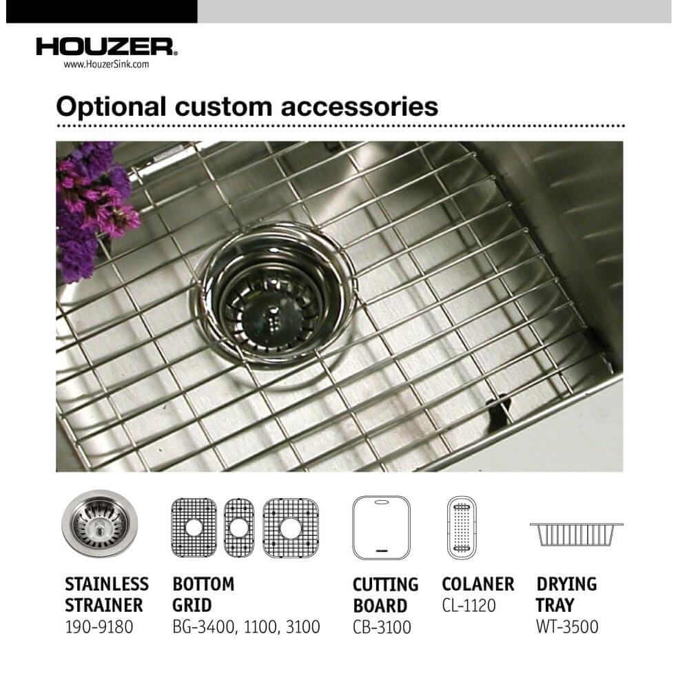 Optional custom accessories for the Houzer 40" Stainless Steel Undermount Triple Bowl Kitchen Sink, MGT-4120-1.