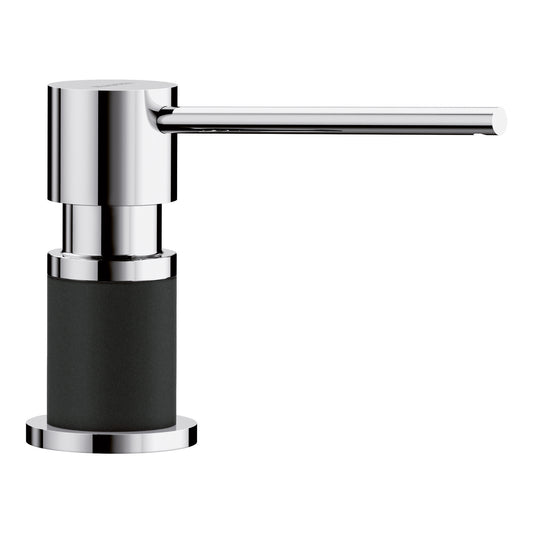 BLANCO Lato Soap Dispenser stylish chrome design with black base, perfect for modern kitchen installation