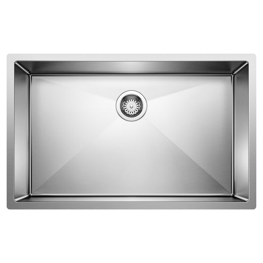 BLANCO Precision R10 32" Single Bowl Undermount Stainless Steel Kitchen Sink from above, showcasing its sleek design.