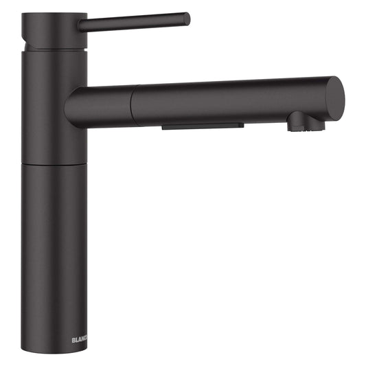 BLANCO Alta II Low Arc Pull-Out Dual-Spray Kitchen Faucet in sleek black finish with modern design features.