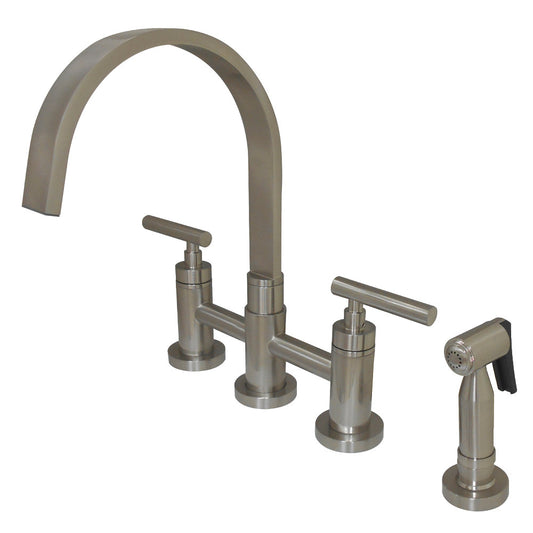 Kingston KS8267CMLBS Manhattan Bridge Kitchen Faucet with Brass Sprayer, Brushed Brass