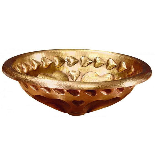Thompson Tacambaro 15.5" Handcrafted Antique Satin Gold with Embossed Hearts - BRD-1555ASG, showcasing heart-shaped embossing.