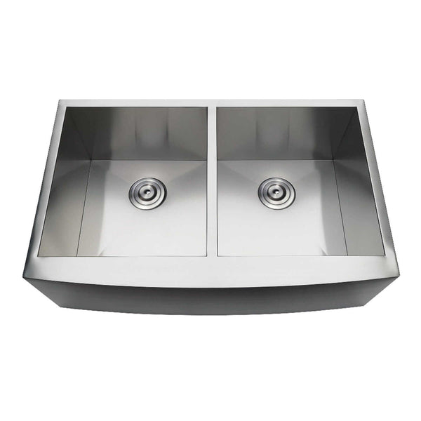 KINGSTON Brass Gourmetier 33 Stainless Steel Double Farmhouse Kitchen Sink - Brushed