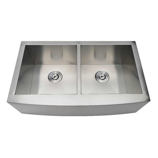 KINGSTON Brass Gourmetier 33" Drop-In Stainless Steel Kitchen Sink - Brushed top view of double bowl sink with drain holes.