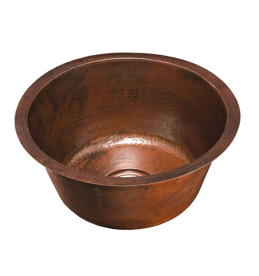 Thompson De La Cruz 17 inch round hand-hammered aged copper bar and prep sink, KPU-1708BC