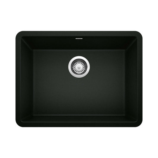 BLANCO PRECIS 24" SILGRANIT Compact Undermount Sink in Coal Black with a sleek and modern design for small kitchens.