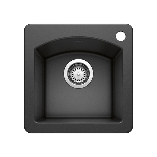 BLANCO Diamond SILGRANIT 15" Dual Mount Bar Sink in sleek black finish with modern design.