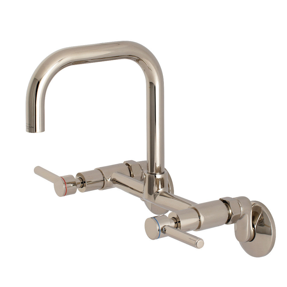 Kingston Brass KS813SB Concord Wall Mount Bridge Kitchen Faucet left side view showcasing modern cylindrical design.