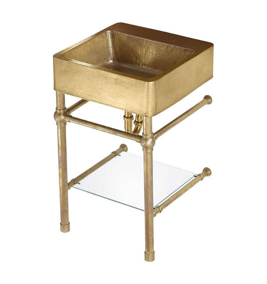 Thompson Traders Zacatecas Vanity - PV-3420ASG in antique stain gold finish with glass shelf.