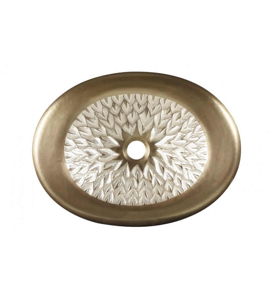 Thompson Tacambaro 19" Handcrafted Antique Satin Gold and Nickel Bathroom Sink - BOD-1914P with Peacock texture.