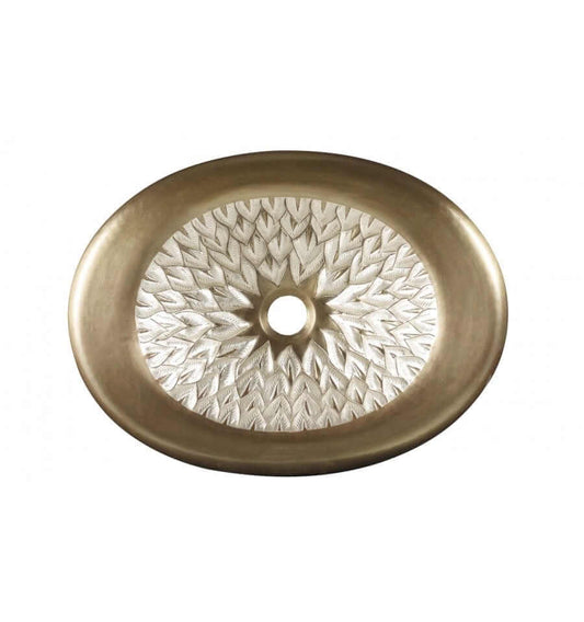 Thompson Tacambaro 19" Handcrafted Antique Satin Gold and Nickel Bathroom Sink - BOD-1914P with Peacock texture.
