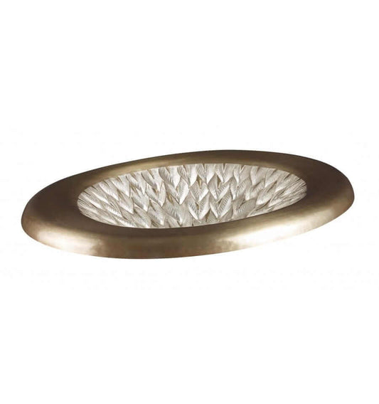 Thompson Tacambaro 19" Handcrafted Antique Satin Gold and Nickel Bathroom Sink - BOD-1914P with Peacock texture design.