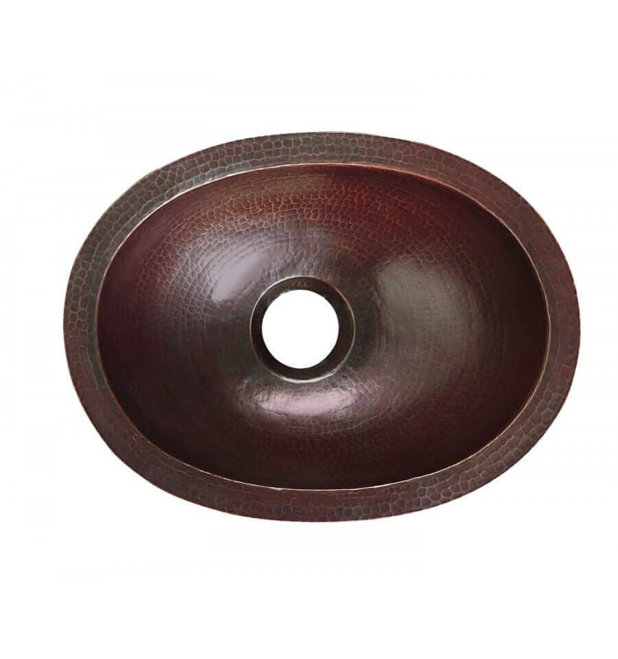 Thompson Huacana 12" Aged Copper Bath Sink - BOU-1209BC top view, hand-hammered design with oval shape.